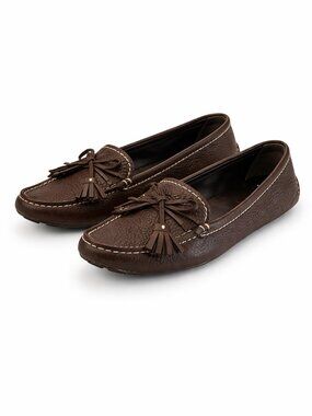 Prada Daino Cafe Brown Leather Tassel Loafers Size 37.5 Italy